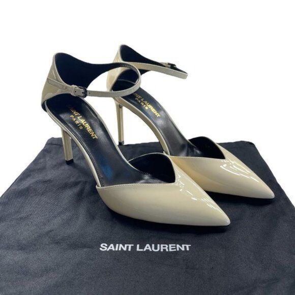 Saint Laurent Patent Anja 85 Ankle Strap Pointed Pumps 37 Coquille - Picture 3 of 8